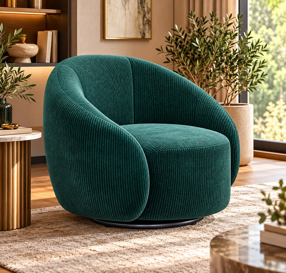 Emerald corduroy swivel lounge chair
